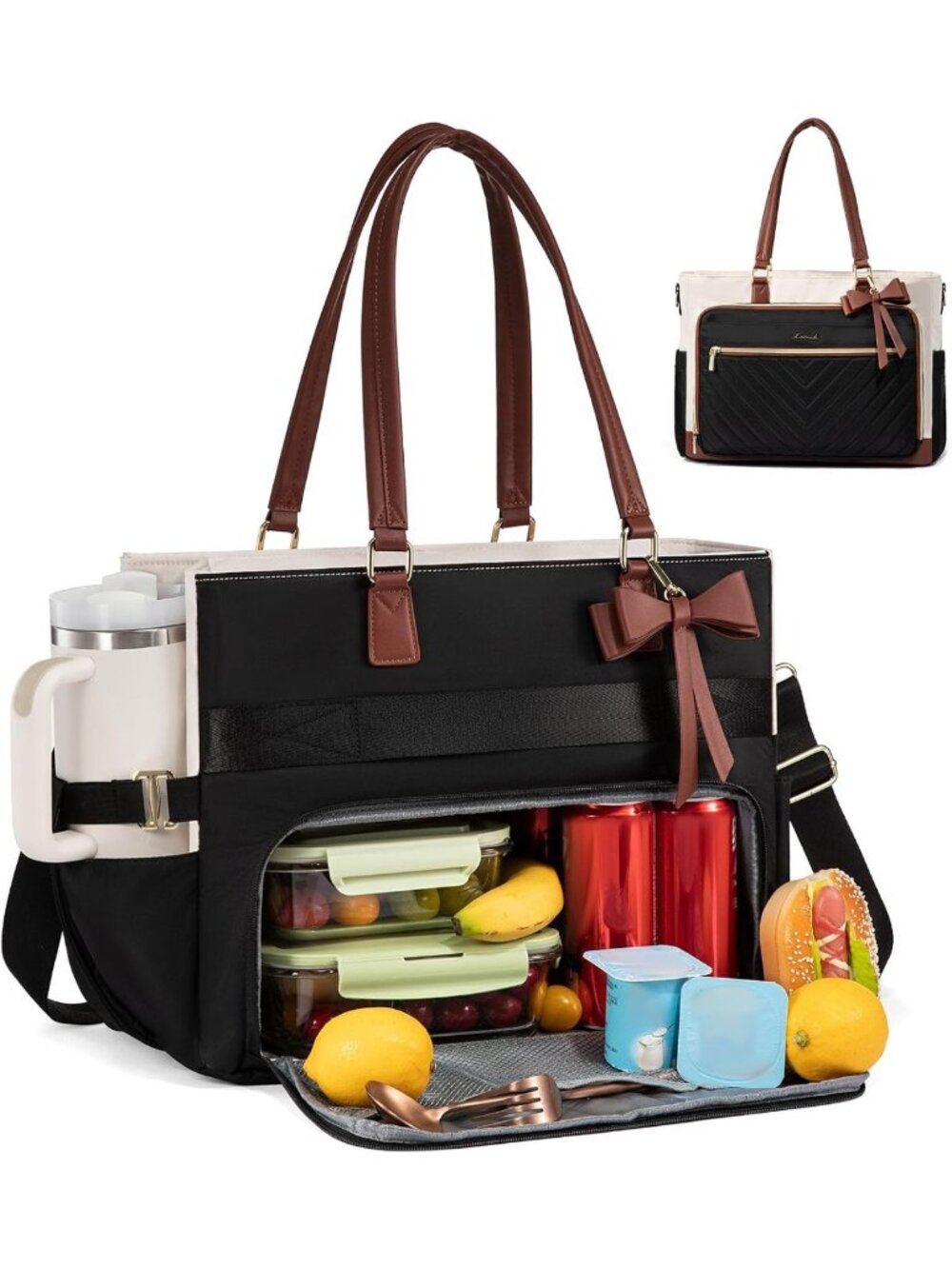 Stylish Insulated Lunch Tote Bag for Women - Large Capacity, Cup Holder, Work
